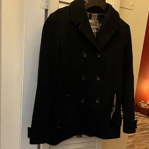 Rogan Black Pea Coat with Plaid Lining